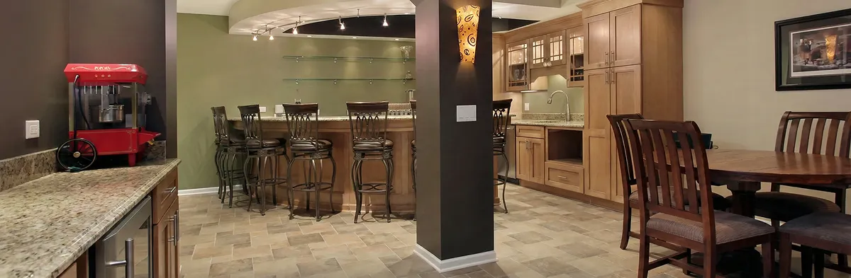 modern basement remodeling with custom finishes and open layout in a home in Fort Wayne, IN