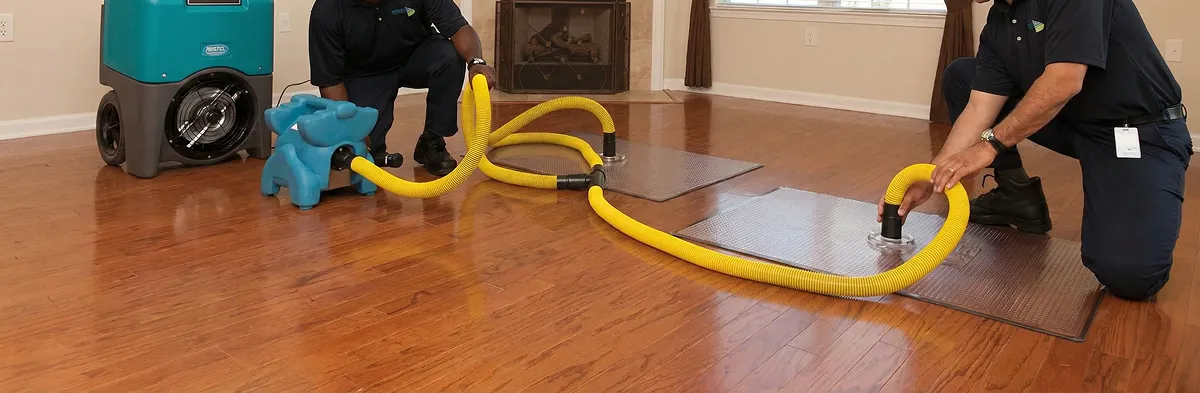 emergency water removal technicians extracting standing water from a home using professional equipment in Fort Wayne, IN