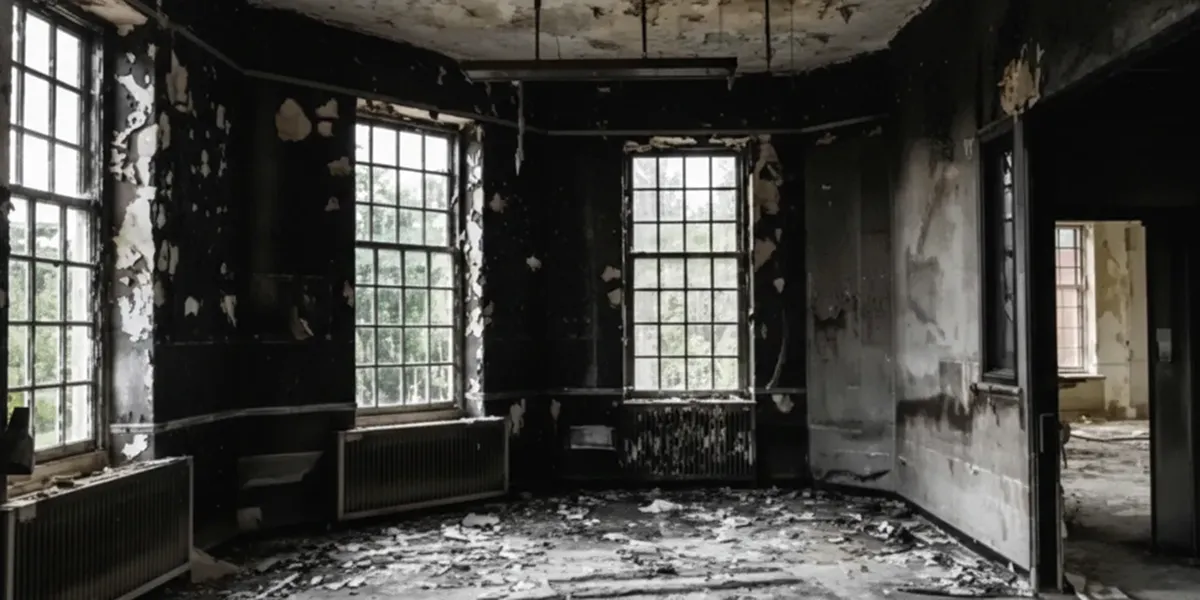 fire damage repair addressing severe interior damage and smoke residue inside a burned home in Fort Wayne, IN