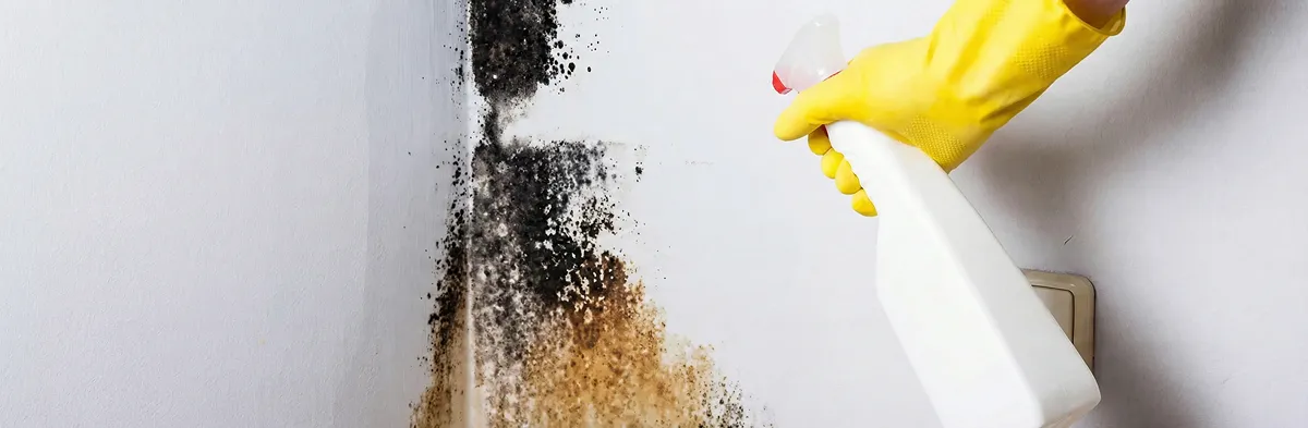 visible mold growth on an interior wall being treated during mold removal service in Fort Wayne, IN