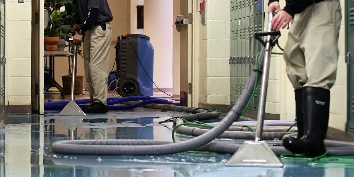water damage restoration technicians performing professional water extraction inside a property in Fort Wayne, IN